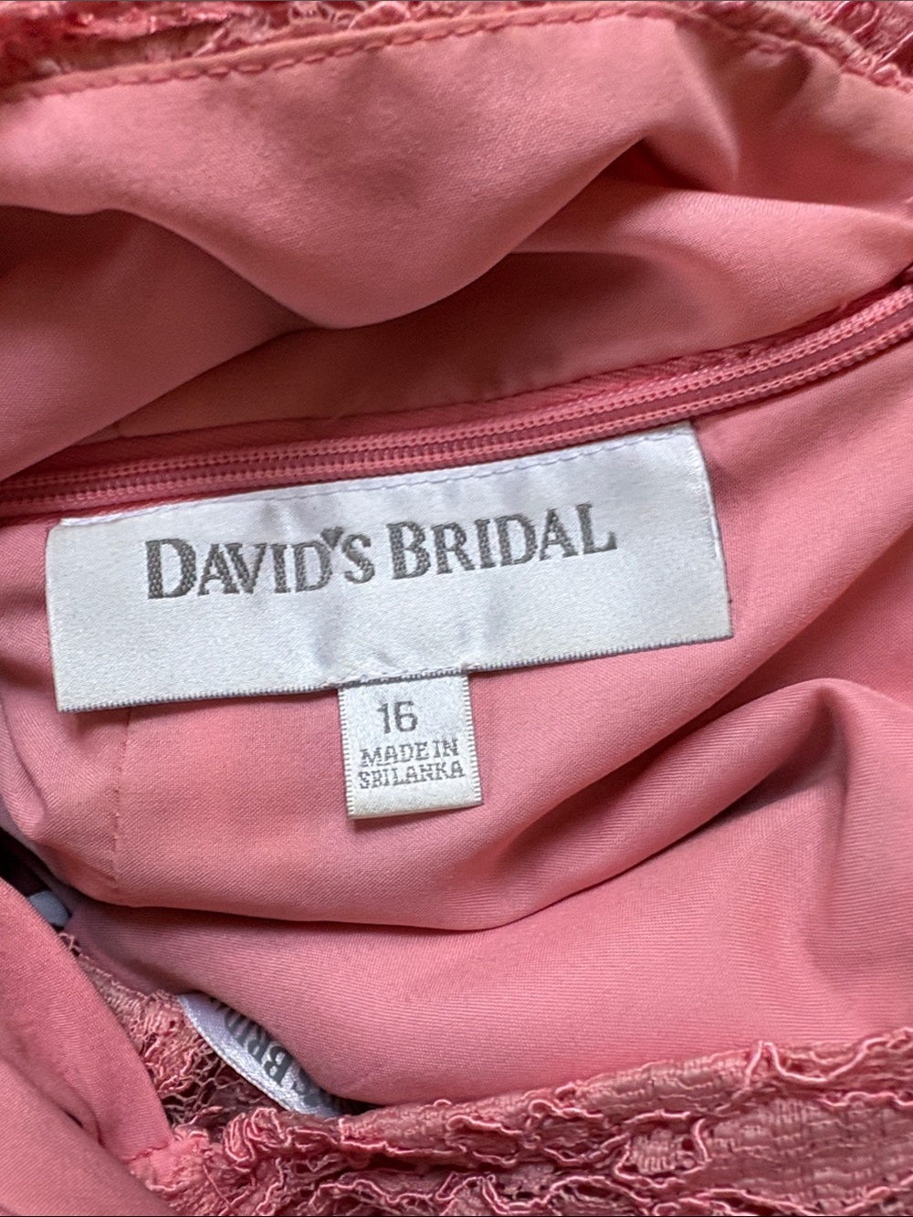 David’s Bridal Pink Lace Belted Dress - Picture 3 of 3